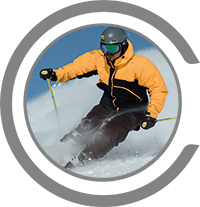 Someone skiing down a hill